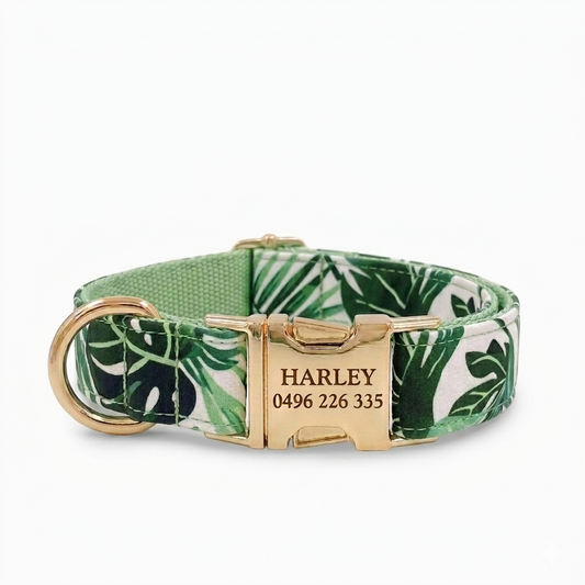 Green Leaf Dog Collar | Personalised