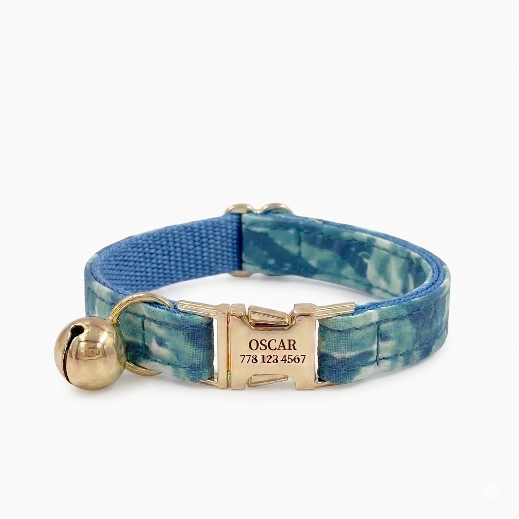 Green Water Wave Cat Collar | Personalised