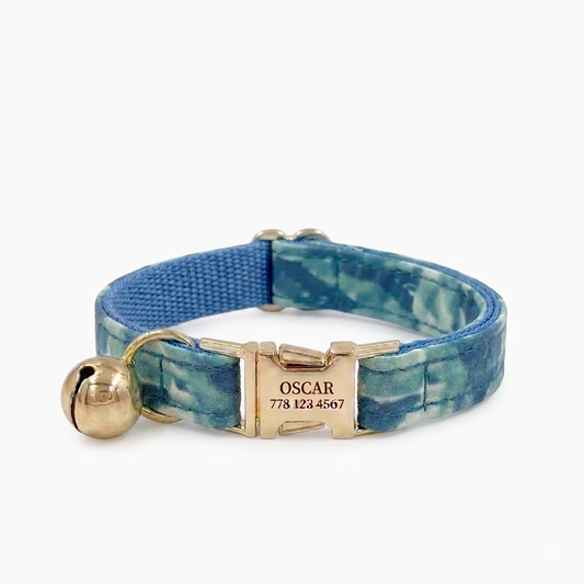 Green Water Wave Cat Collar | Personalised