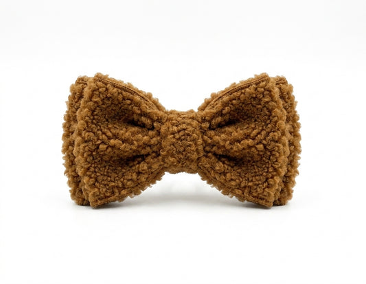 Khaki Brown Fluffy Bow Tie