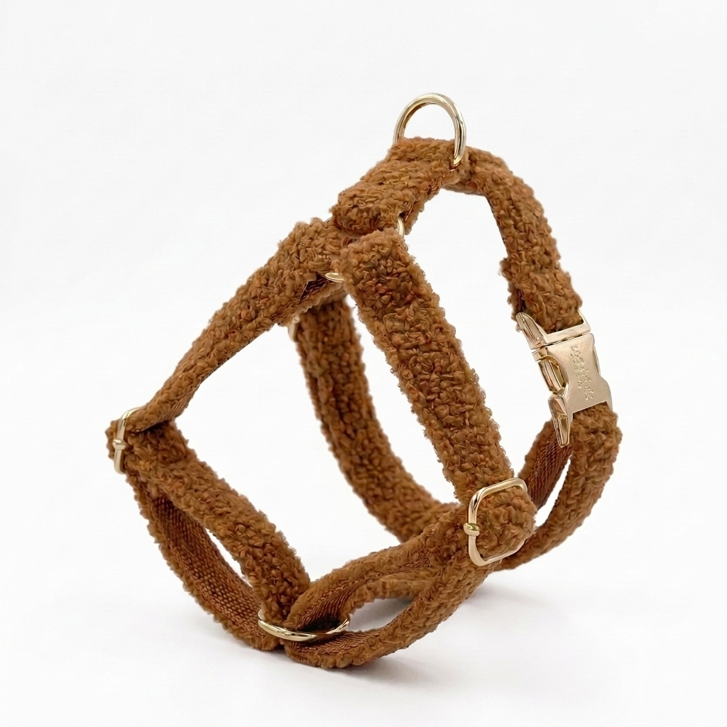 Khaki Brown Fluffy Dog Harness | Customisable