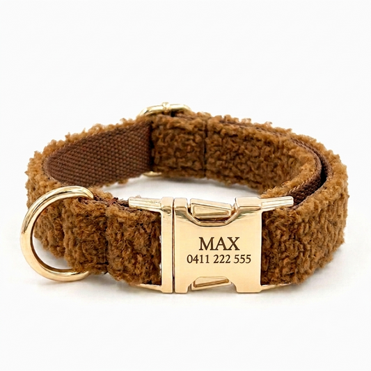 Khaki Brown Fluffy Dog Collar | Personalised