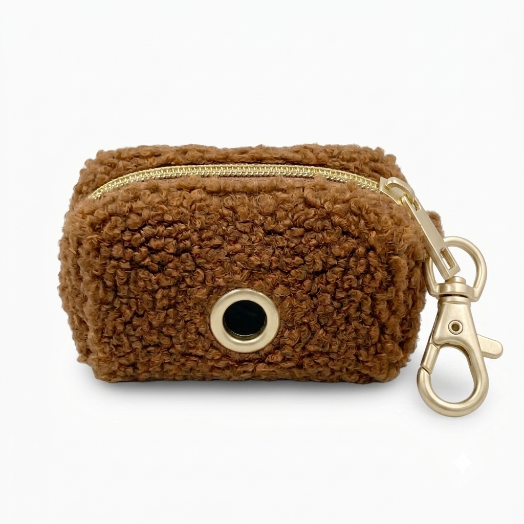 Khaki Brown Fluffy Poop Bag Holder | Customisable