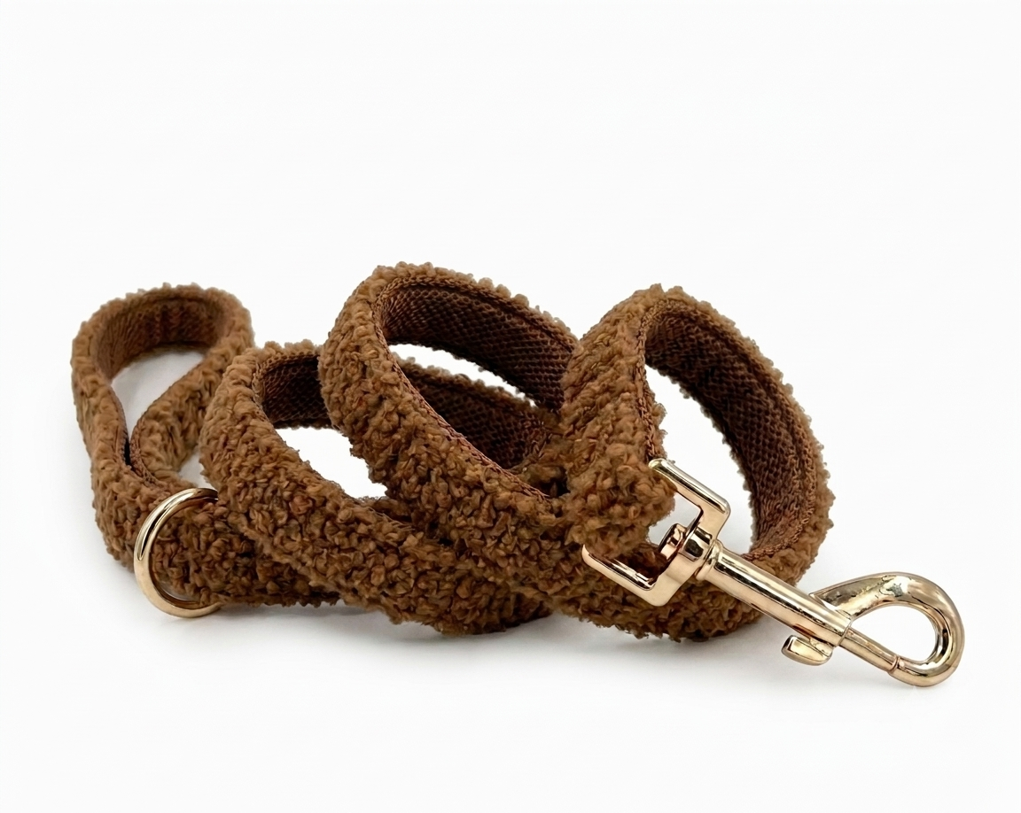 Khaki Brown Fluffy Dog Leash | Customisable