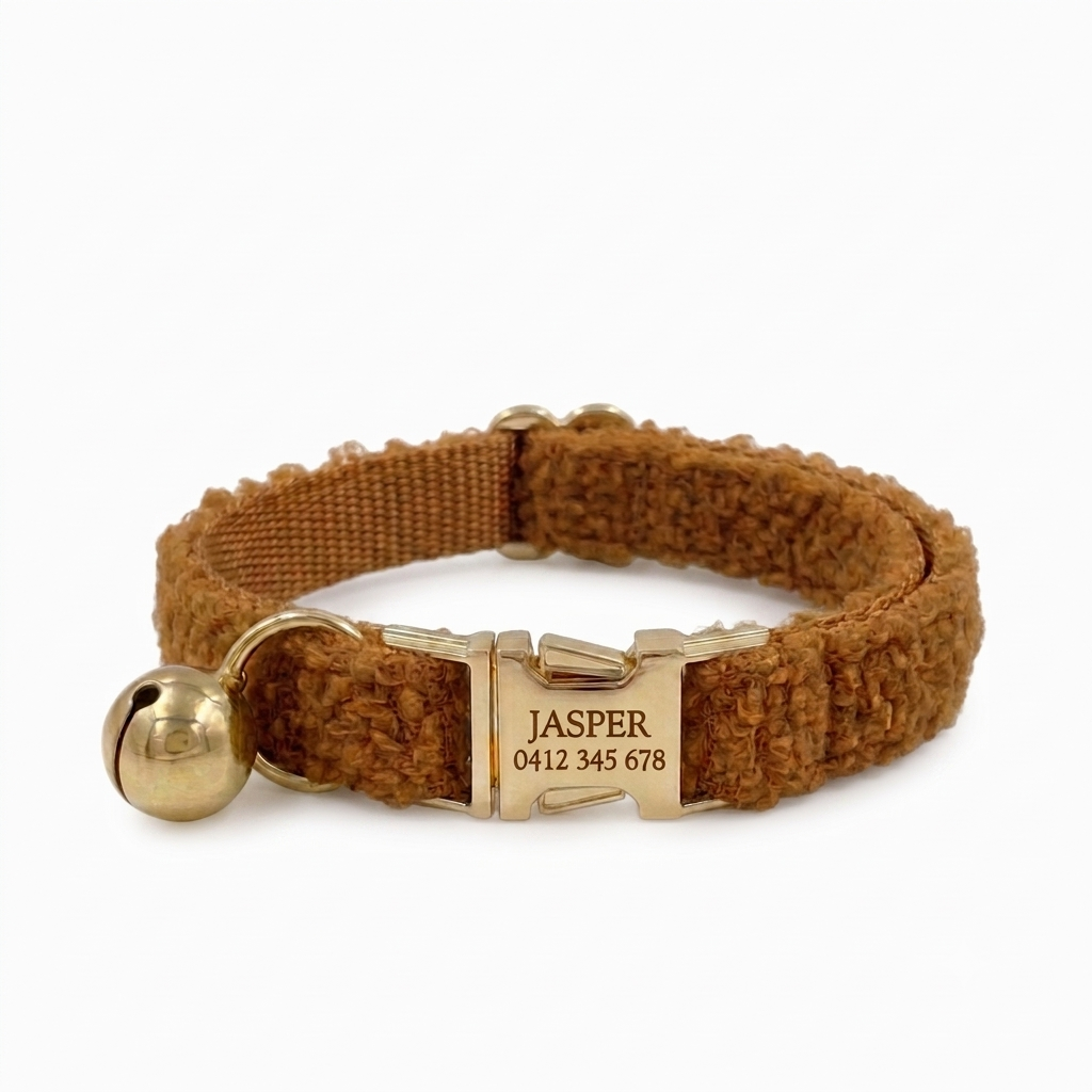 Khaki Brown Fluffy Cat Collar | Personalised