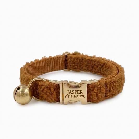 Khaki Brown Fluffy Cat Collar | Personalised