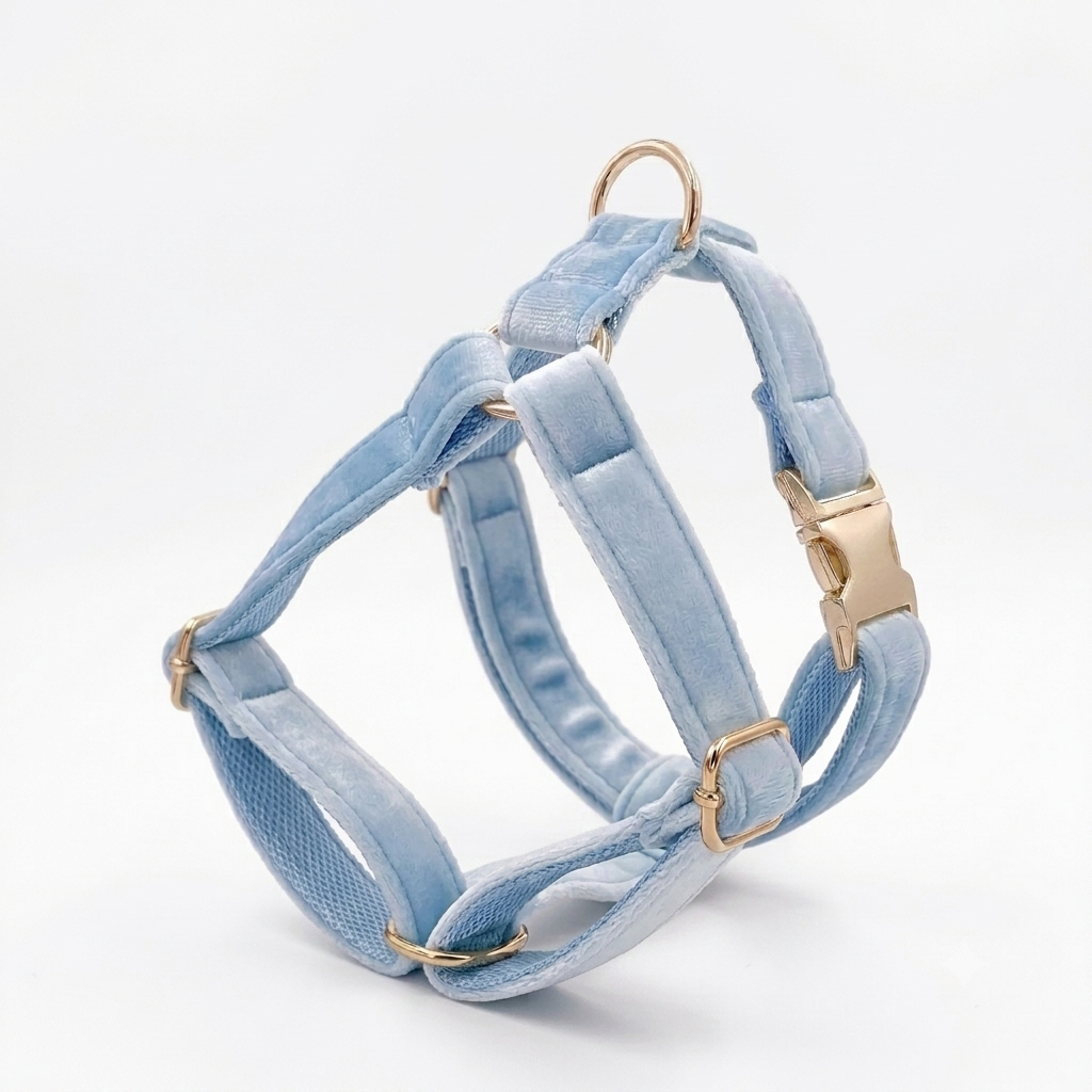 Light Blue Velvet Dog Harness | Customisable
