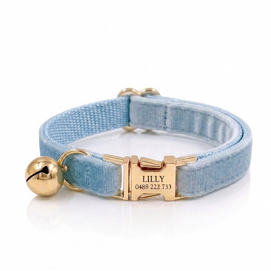 Light Blue Velvet Cat Collar | Personalised