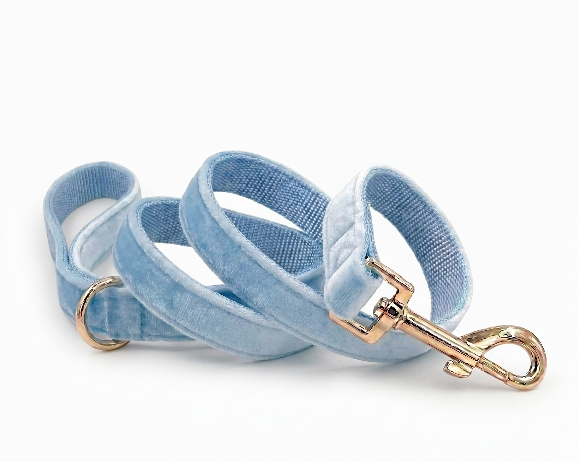 Light Blue Velvet Dog Leash | Customisable