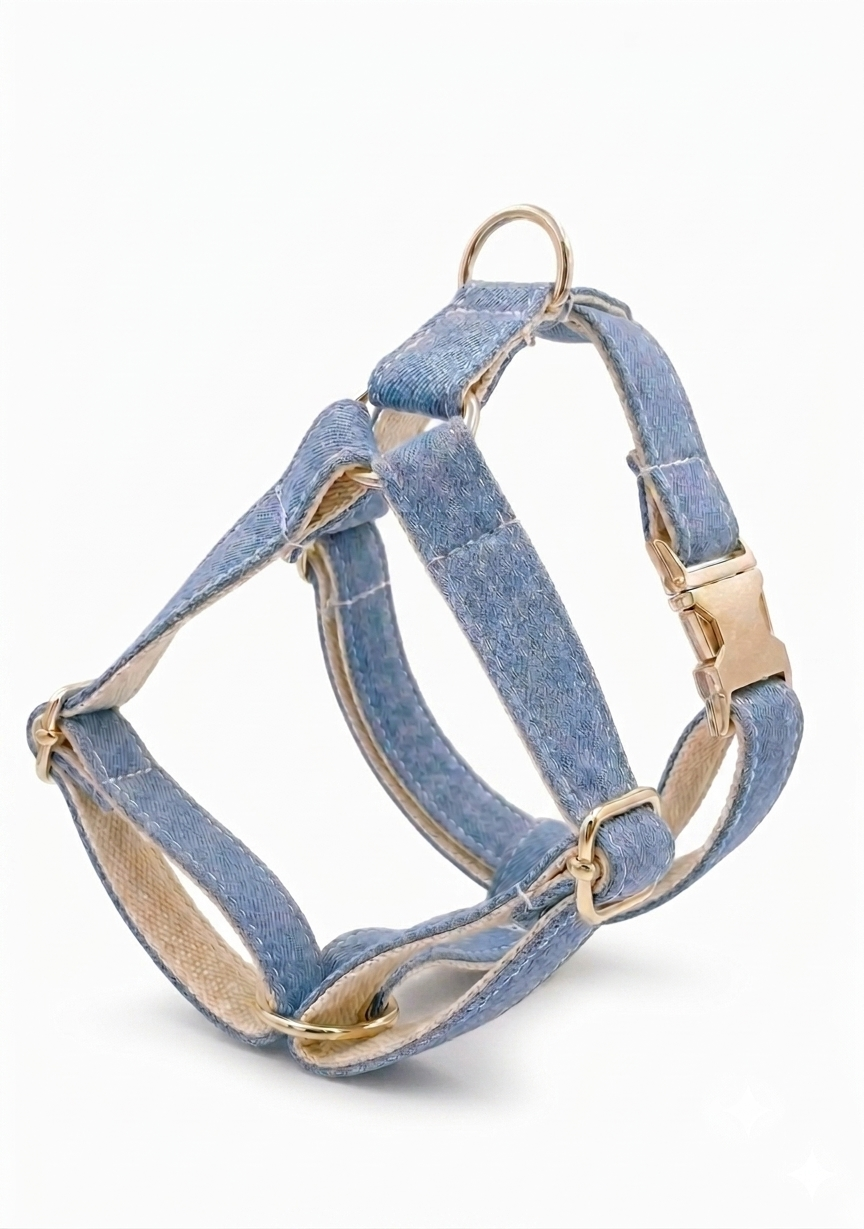 Light Blue Denim Dog Harness | Customisable