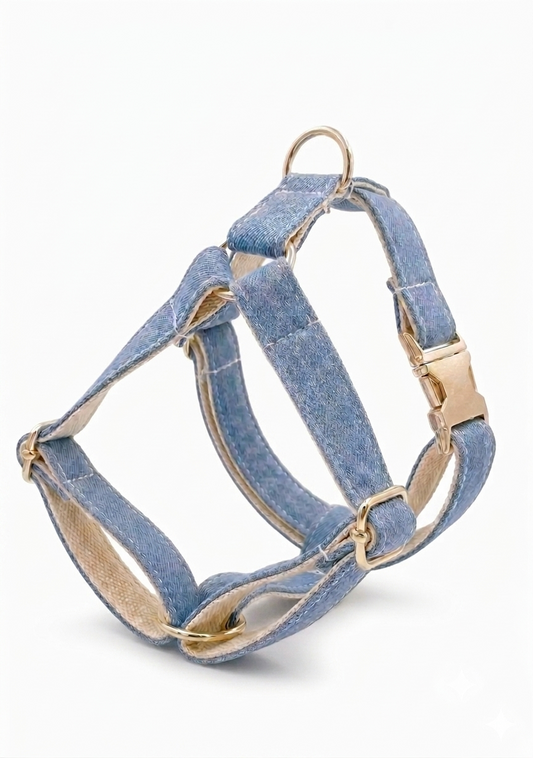 Light Blue Denim Dog Harness | Customisable