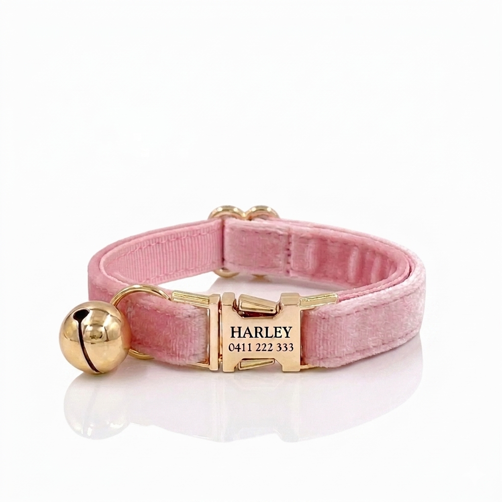 Baby Pink Velvet Cat Collar | Personalised