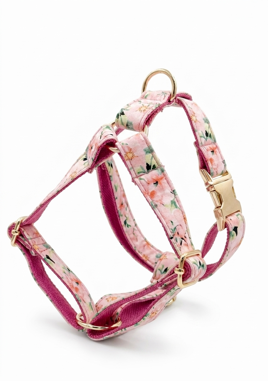 Pink Flower Dog Harness | Customisable