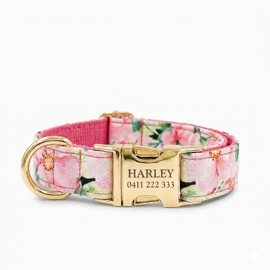 Pink Flower Dog Collar | Personalised