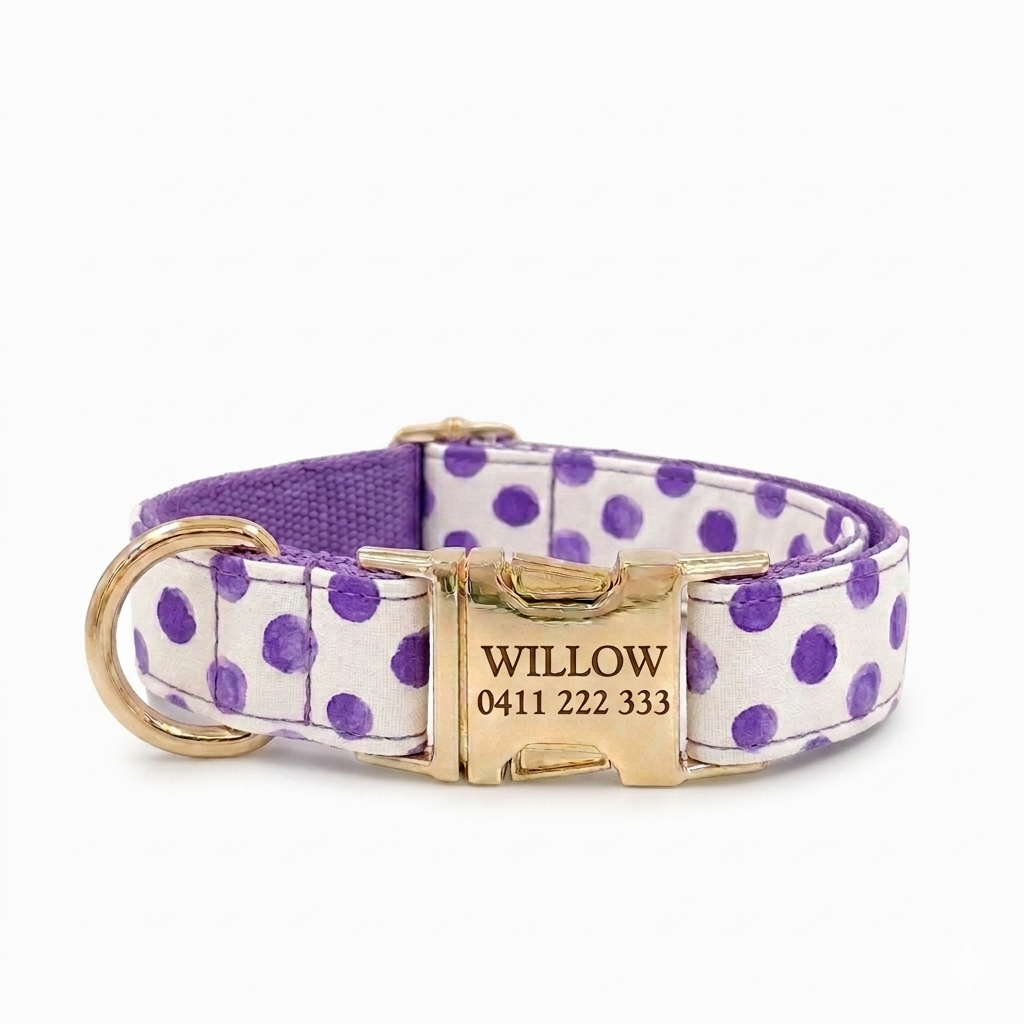 Purple Dot Dog Collar | Personalised