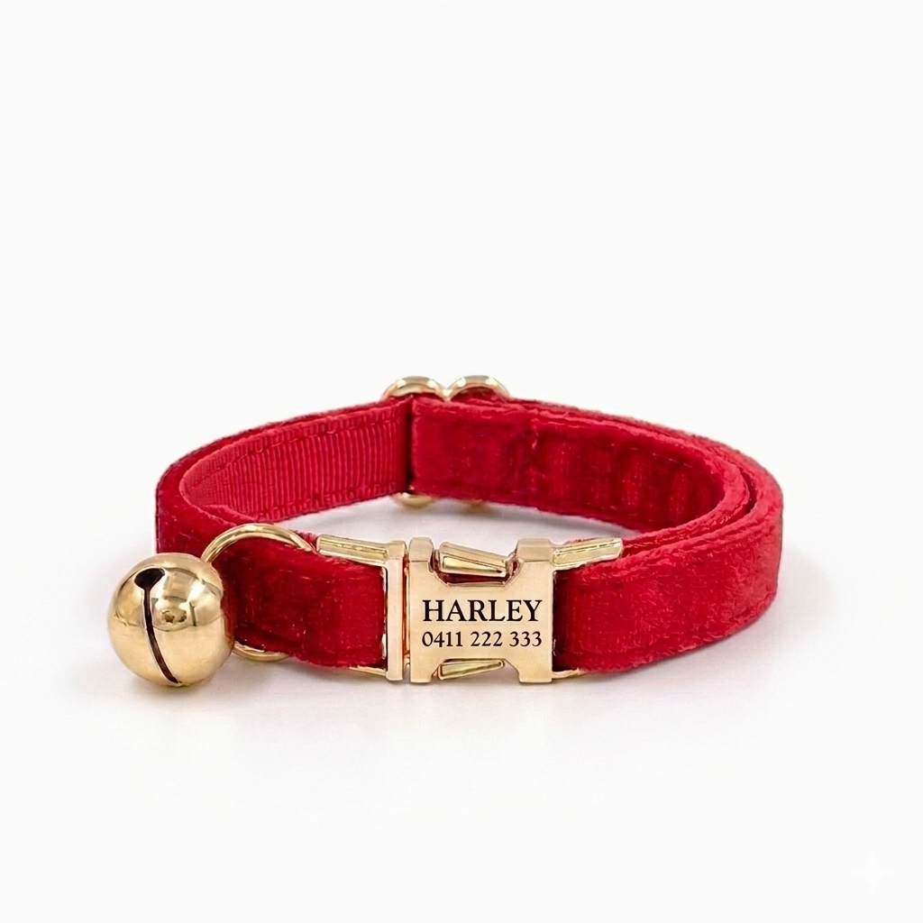 Red Velvet Cat Collar | Personalised