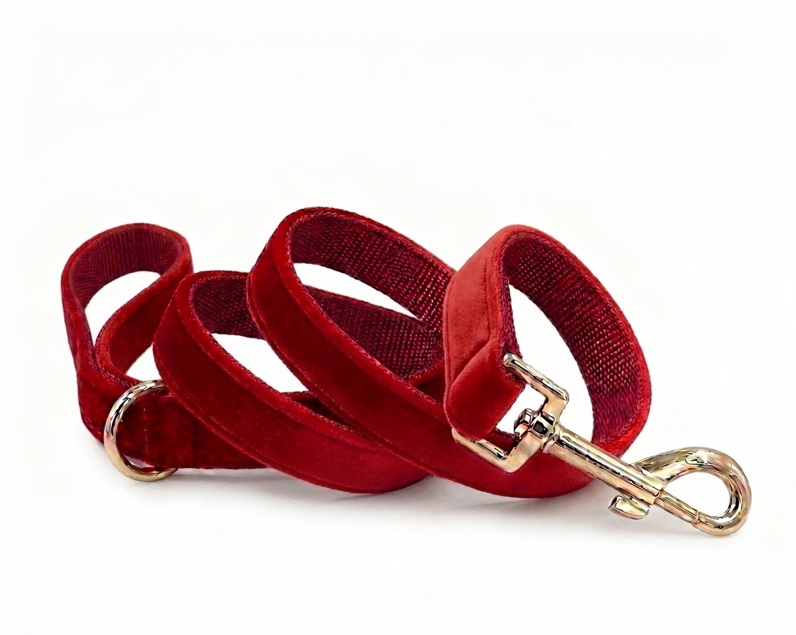 Red Velvet Dog Leash | Customisable
