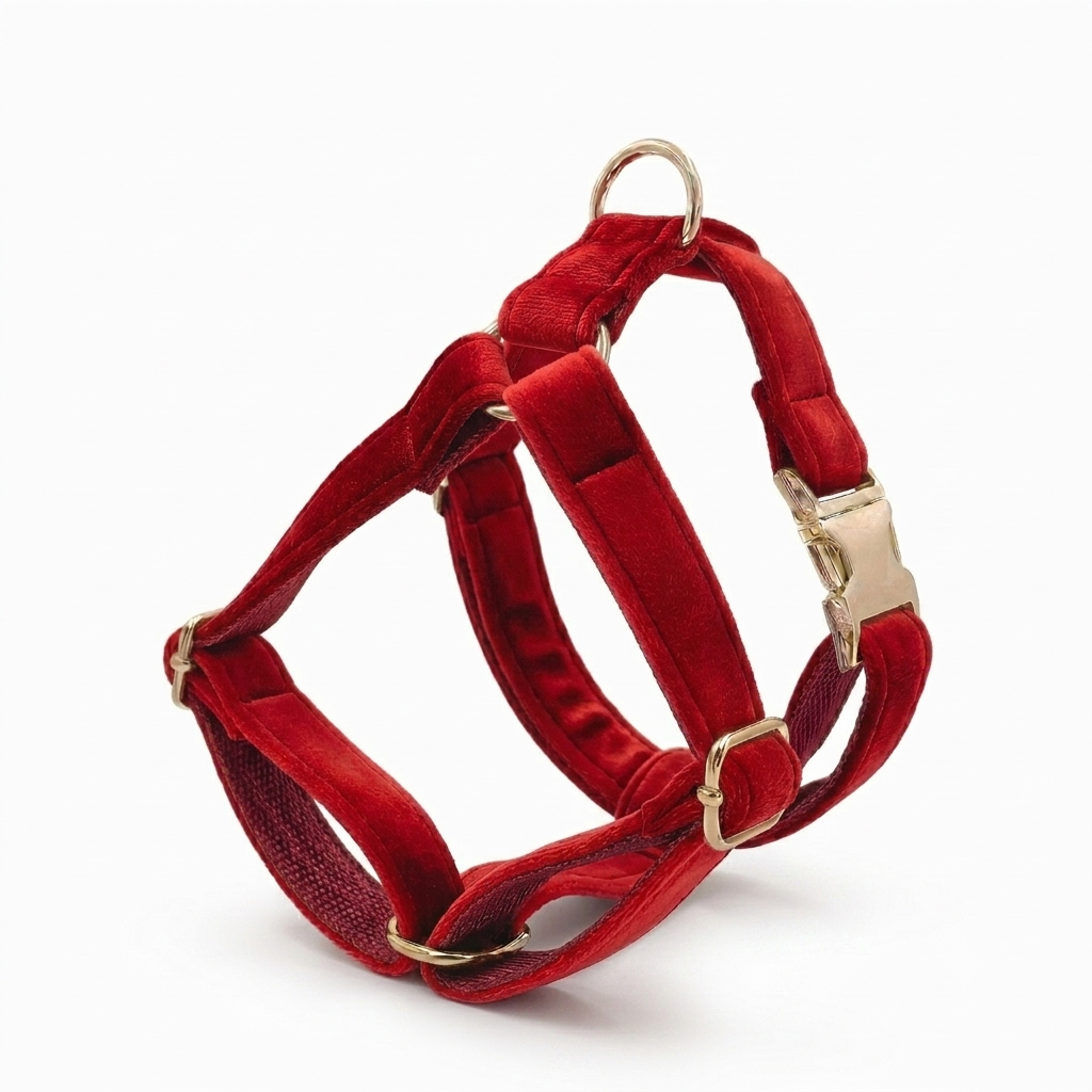 Red Velvet Dog Harness | Customisable