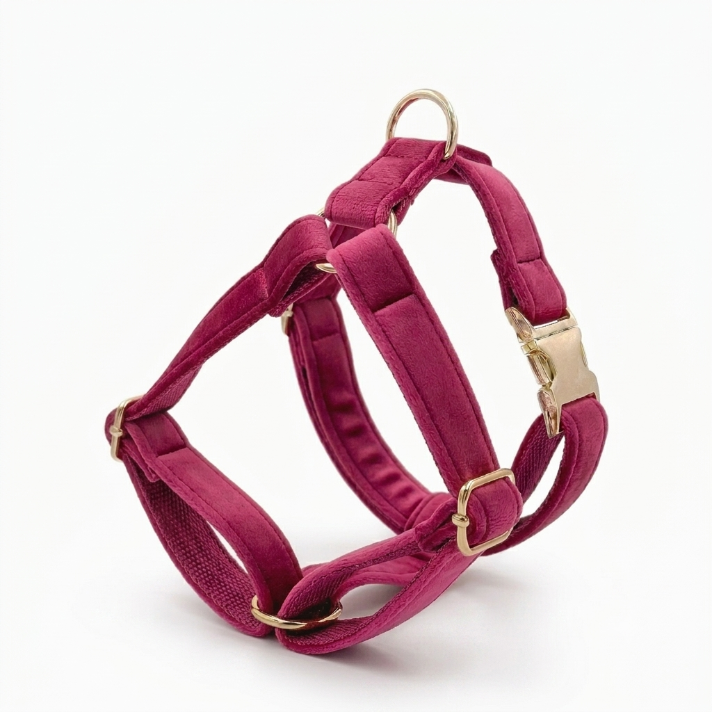Rose Red Velvet Dog Harness | Customisable