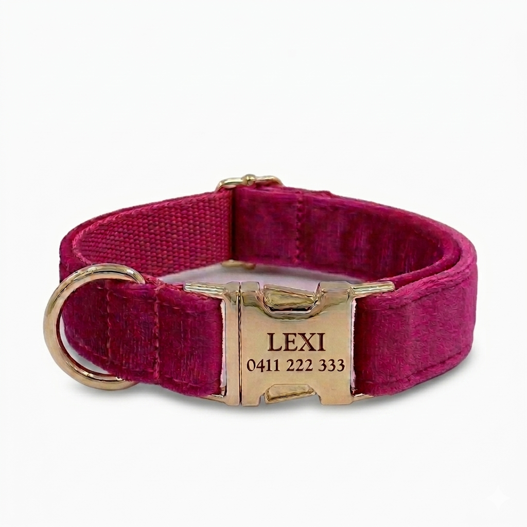 Rose Red Velvet Dog Collar | Personalised