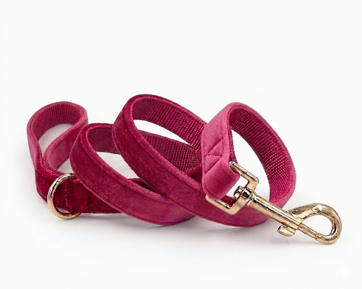 Rose Red Velvet Dog Leash | Customisable