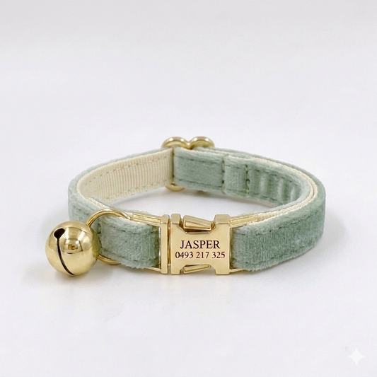 Sage Green Velvet Cat Collar | Personalised