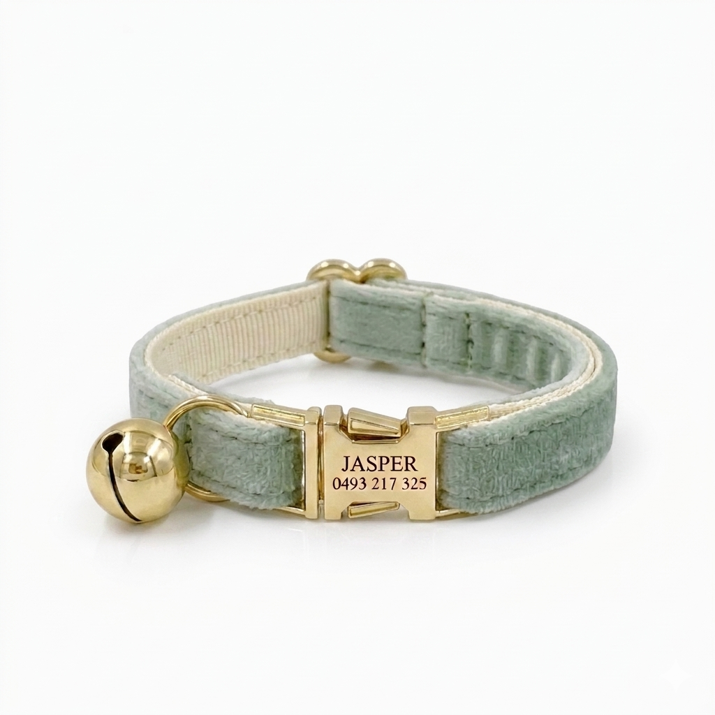 Sage Green Velvet Cat Collar | Personalised