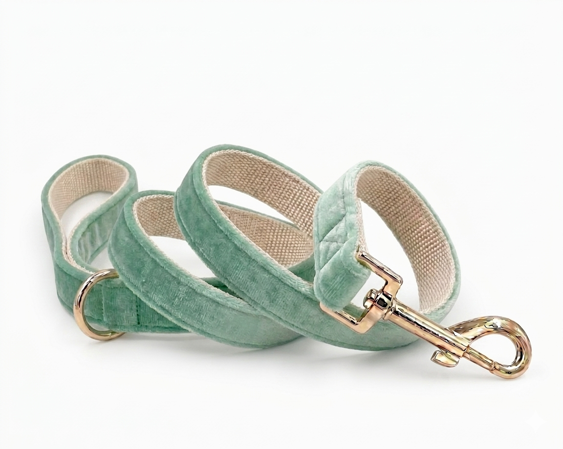 Sage Green Velvet Dog Leash | Customisable