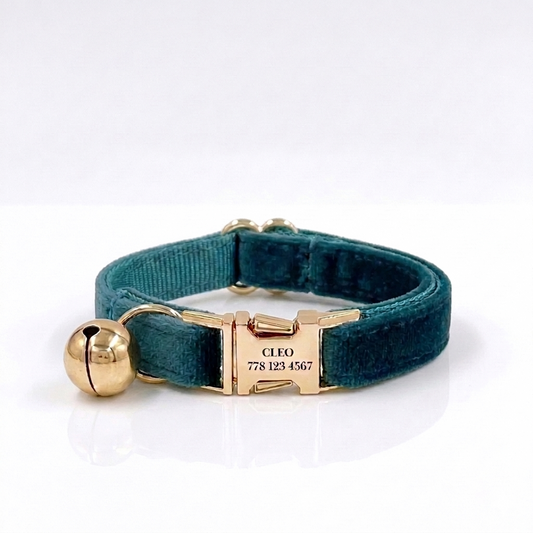Teal Velvet Cat Collar | Personalised