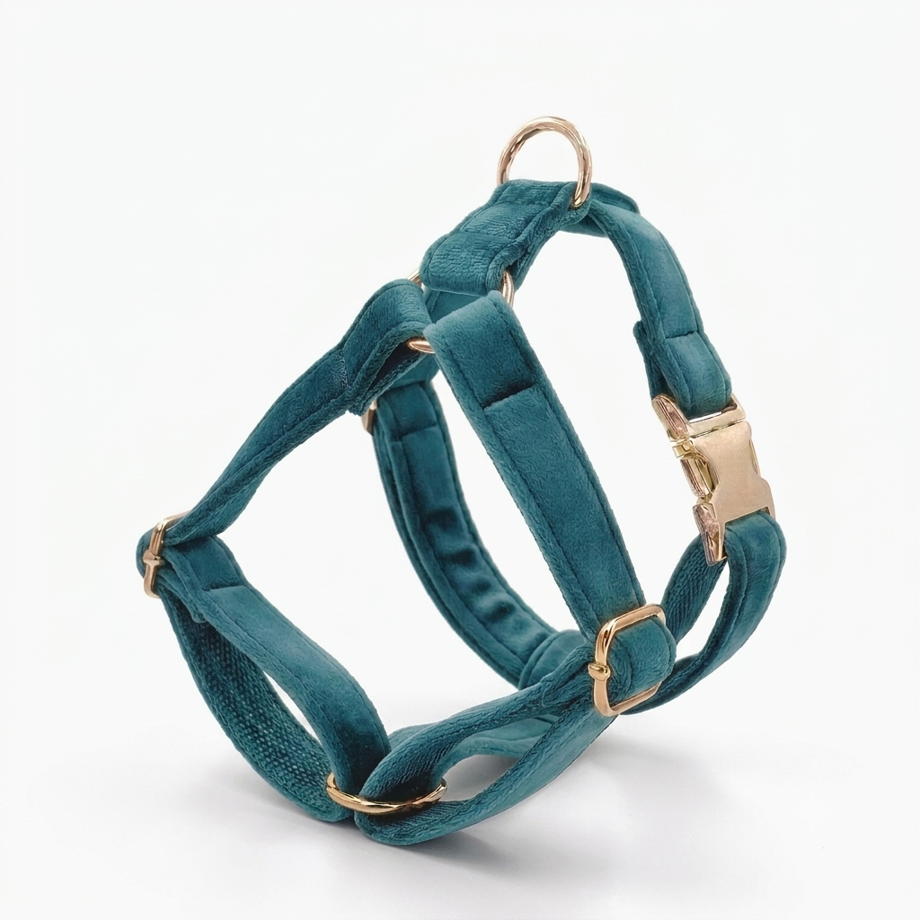 Teal Velvet Dog Harness | Customisable