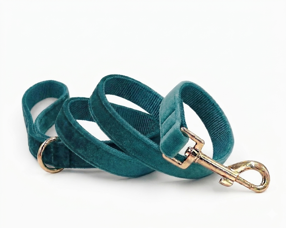 Teal Velvet Dog Leash | Customisable
