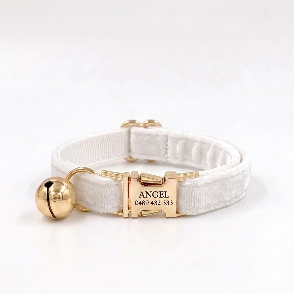 White Velvet Cat Collar | Personalised