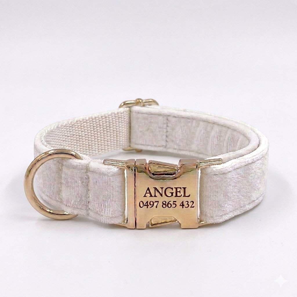 White Velvet Dog Collar | Personalised