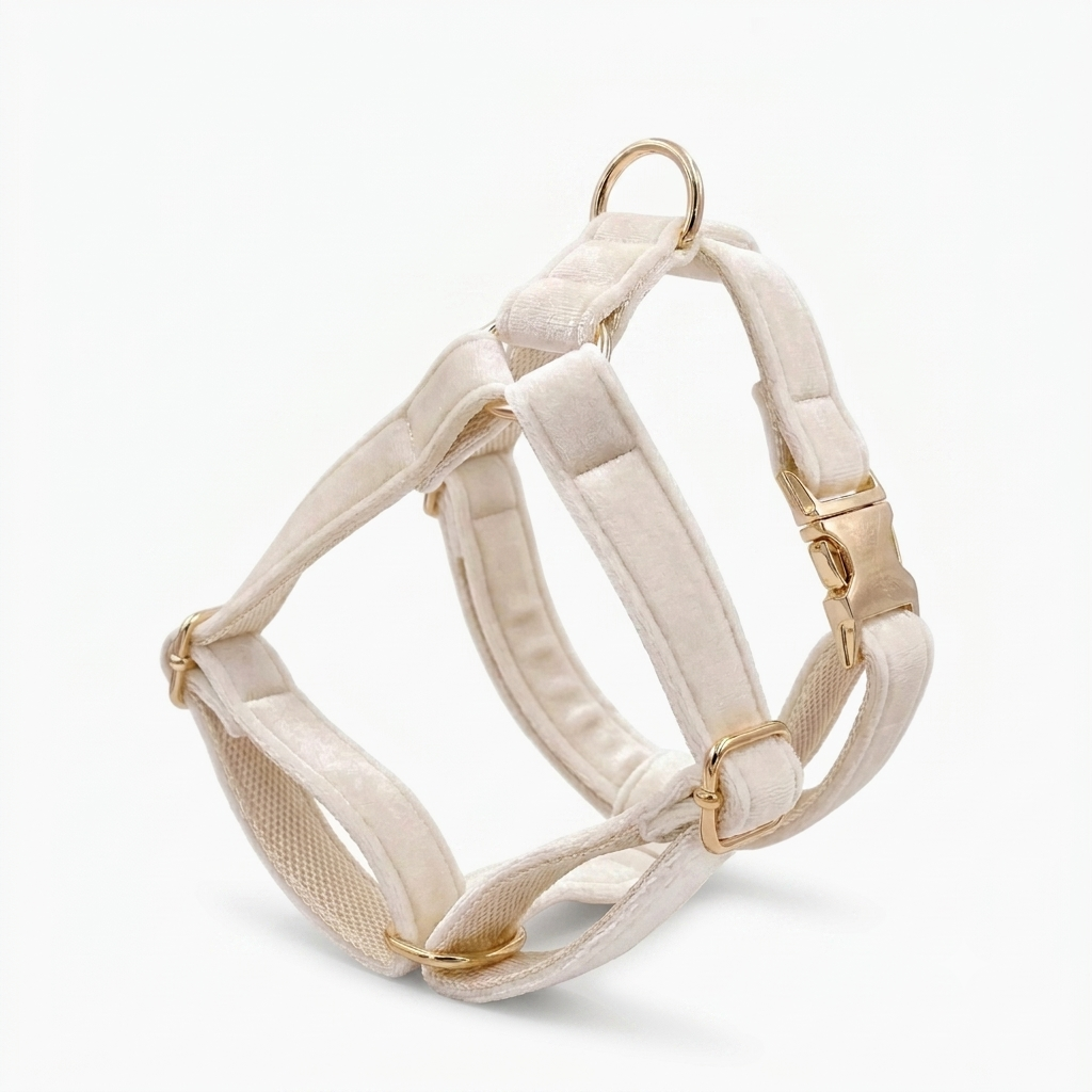 White Velvet Dog Harness | Customisable