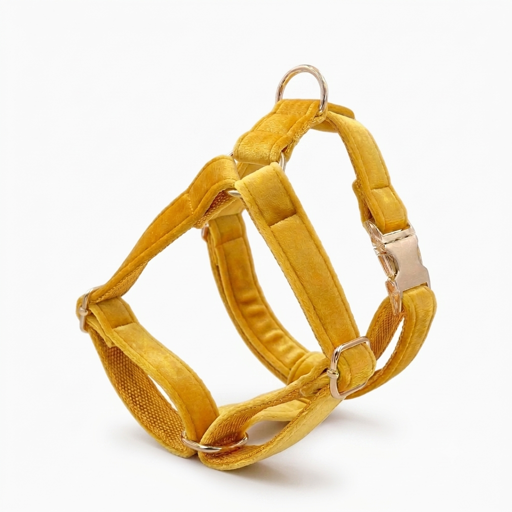 Yellow Velvet Dog Harness | Customisable